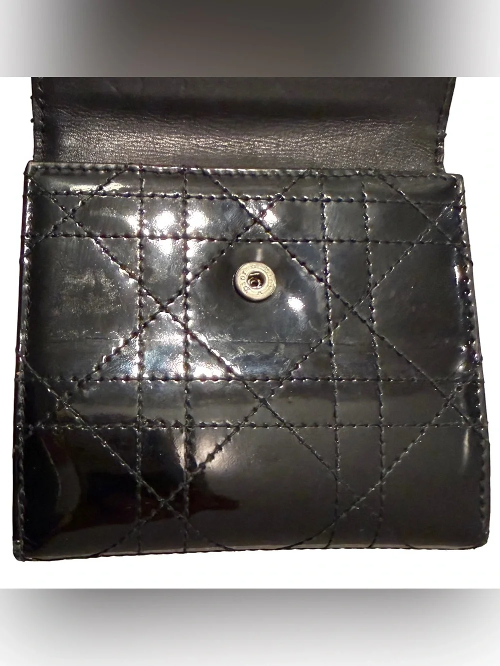 ✨ AUTHENTIC Christian Dior Black Patent Leather Cannage Wallet 🔥Excellent Pre-Ow